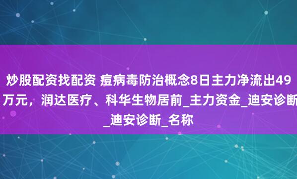 炒股配资找配资 痘病毒防治概念8日主力净流出4961.01万元，润达医疗、科华生物居前_主力资金_迪安诊断_名称